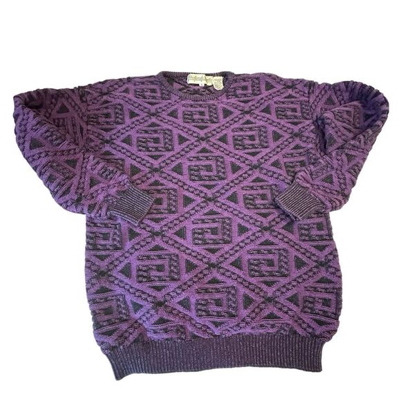 Purple and Black Geometric Pattern Christian de Parallax Cotton Sweater Size Sml - Picture 2 of 9